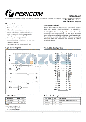 PI5C32X2245 datasheet - 16-Bit, 2-Port BusSwitch with 25 ohm Series Resistor
