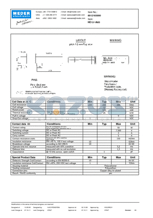 HE12-1A83 datasheet - HE Reed Relay