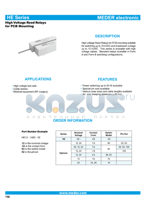HE12-1A83-02 datasheet - High Voltage Reed Relays for PCB Mounting