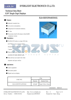 ELS-432SYGWA datasheet - 0.39 Single Digit Displays