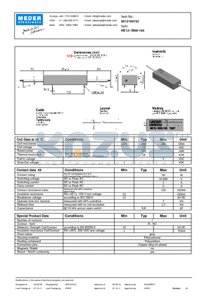 HE12-1B69-150 datasheet - HE Reed Relay