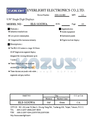 ELS-512GWA datasheet - 0.56 Single Digit Displays