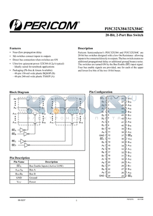 PI5C32X384BE datasheet - 20-Bit, 2-Port Bus Switch