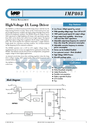 IMP803/D1 datasheet - HIGH-VOLTAGE EL LAMP DRIVER