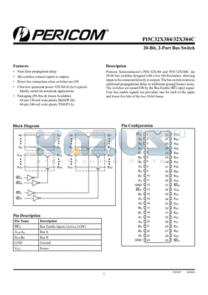 PI5C32X384CBE datasheet - 20-Bit, 2-Port Bus Switch