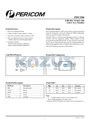 PI5C3306UX datasheet - 2-Bit Bus Switch with Active Low Enables