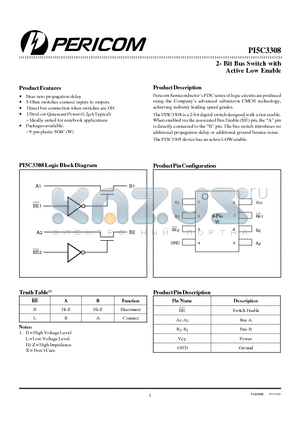 PI5C3308 datasheet - 2- Bit Bus Switch with Active Low Enable
