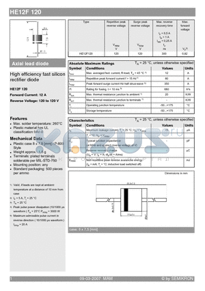 HE12F120 datasheet - High efficiency fast silicon rectifier diode