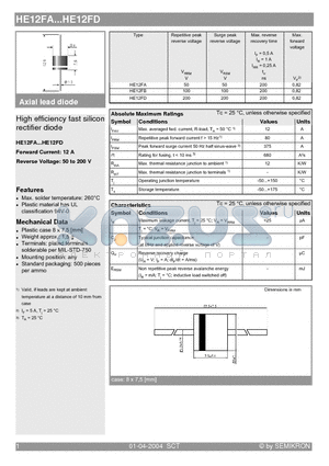 HE12FB datasheet - High efficiency fast silicon rectifier diode