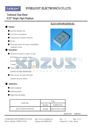 ELS-515SYGWA datasheet - 0.52 Single Digit Displays