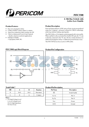 PI5C3308W datasheet - 2- Bit Bus Switch with Active Low Enable