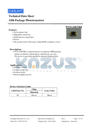 PT15-21B-TR8 datasheet - Phototransistor