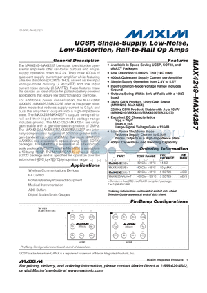 MAX4251 datasheet - UCSP, Single-Supply, Low-Noise, Low-Distortion, Rail-to-Rail Op Amps