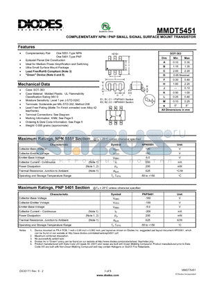 MMDT5451_2 datasheet - COMPLEMENTARY NPN / PNP SMALL SIGNAL SURFACE MOUNT TRANSISTOR