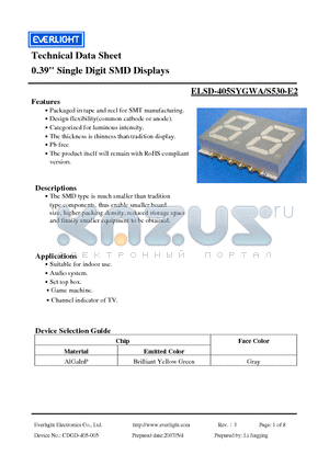 ELSD-405SYGWA/S530-E2 datasheet - 0.39 Single Digit SMD Displays