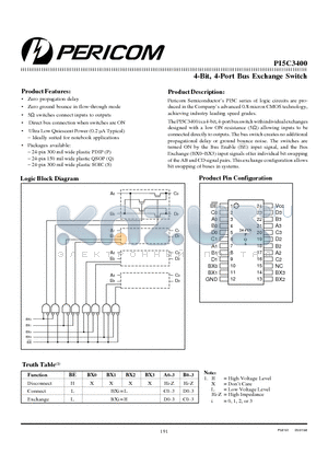 PI5C3400 datasheet - 4-Bit, 4-Port Bus Exchange Switch