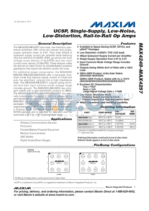 MAX4255 datasheet - UCSP, Single-Supply, Low-Noise, Low-Distortion, Rail-to-Rail Op Amps