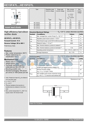 HE15FDTL datasheet - High efficiency fast silicon rectifier diode