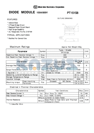 PT151S8 datasheet - DIODE MODULE 150A/800V