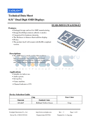 ELSD-505SYGWA/S530-E2 datasheet - 0.51 Dual Digit SMD Displays