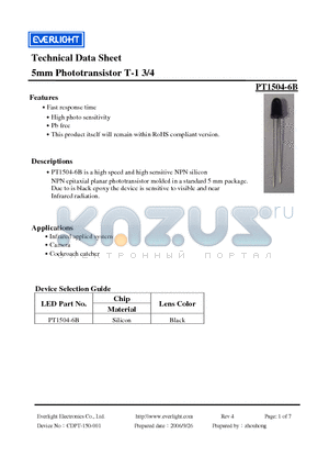 PT1504-6B datasheet - 5mm Phototransistor T-1 3/4