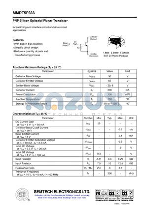 MMDT5P333 datasheet - PNP Silicon Epitaxial Planar Transistor