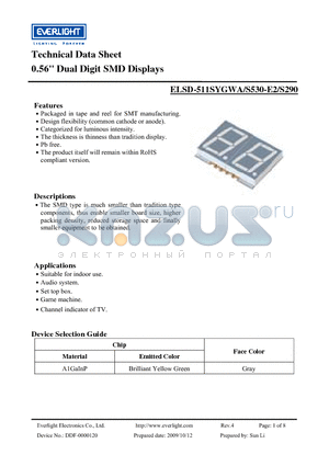 ELSD-511SYGWA/S530-E2 datasheet - 0.56 Dual Digit SMD Displays