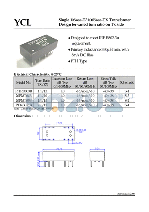 PT163031B datasheet - Single 10Base-T/100Base-TX Transformer Design for varied turn ratio on Tx side