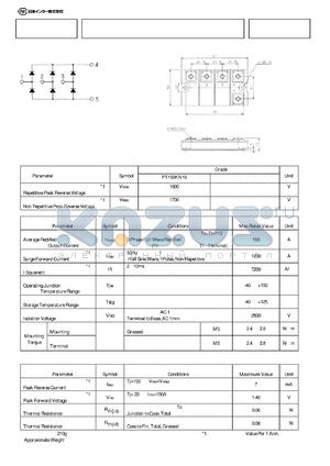 PT150KN16 datasheet - 150 Avg 1600 olts