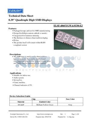 ELSF-406SYGWA/S530-E2 datasheet - 0.39 Quadruple Digit SMD Displays