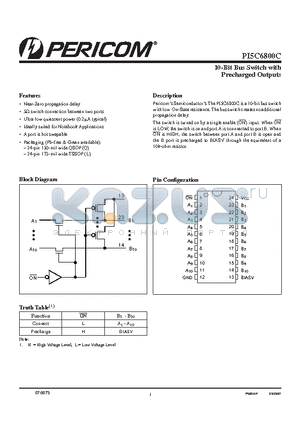 PI5C6800CQ datasheet - 10-Bit Bus Switch with Precharged Outputs