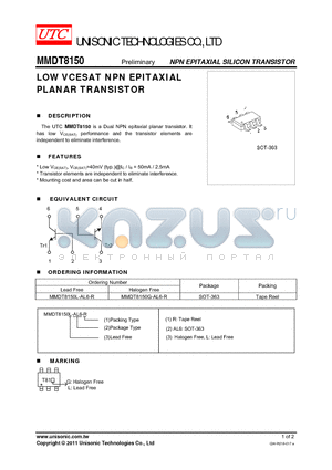 MMDT8150 datasheet - LOW VCESAT NPN EPITAXIAL PLANAR TRANSISTOR