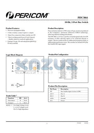 PI5C3861Q datasheet - 10-Bit, 2-Port Bus Switch