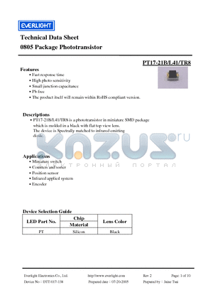 PT17-21B/L41/TR8 datasheet - Phototransistor