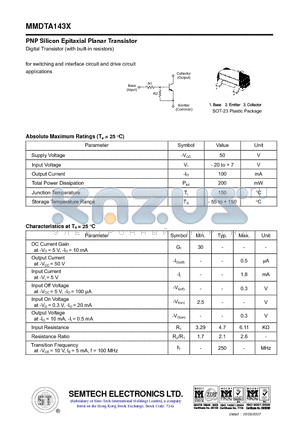 MMDTA143X datasheet - PNP Silicon Epitaxial Planar Transistor