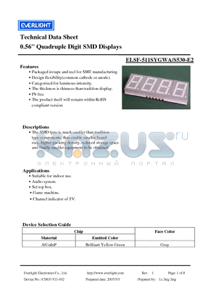 ELSF-511SYGWA/S530-E2 datasheet - 0.56 Quadruple Digit SMD Displays