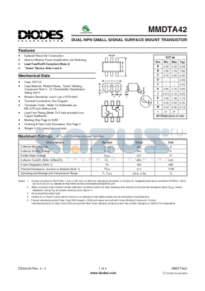 MMDTA42 datasheet - DUAL NPN SMALL SIGNAL SURFACE MOUNT TRANSISTOR