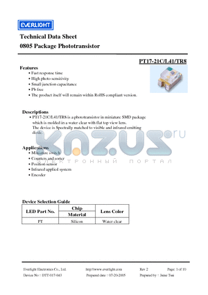 PT17-21C-L41-TR8 datasheet - 0805 Package Phototransistor