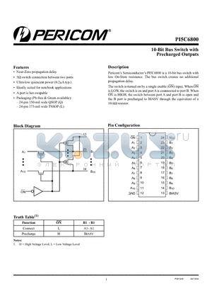 PI5C6800L datasheet - 10-Bit Bus Switch with Precharged Outputs