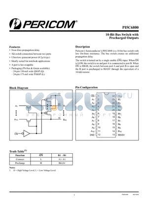 PI5C6800Q datasheet - 10-Bit Bus Switch with Precharged Outputs