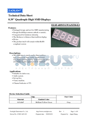 ELSF-405SYGWA/S530-E2 datasheet - 0.39 Quadruple Digit SMD Displays