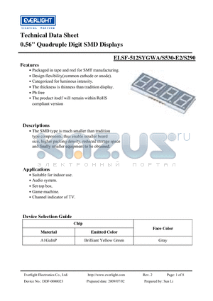 ELSF-512SYGWA datasheet - 0.56 Quadruple Digit SMD Displays