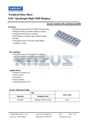 ELSF-512SYGWA/S530-E2 datasheet - 0.56 Quadruple Digit SMD Displays
