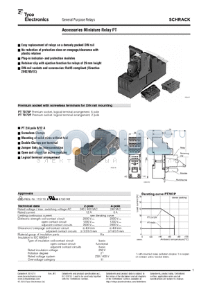 PT170R6 datasheet - Accessories Miniature Relay PT