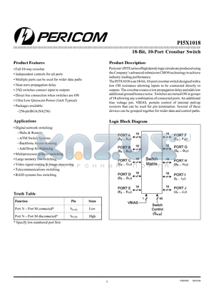 PI5X1018 datasheet - 18-Bit, 10-Port Crossbar Switch