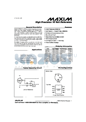 MX581 datasheet - High Precision 10 Volt Reference