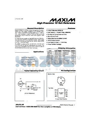 MX581JCSA datasheet - High Precision 10 Volt Reference