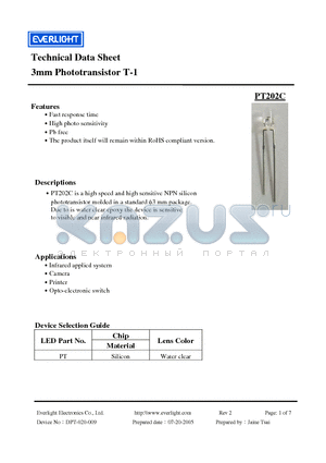 PT202C_05 datasheet - 3mm Phototransistor T-1