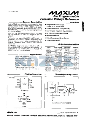 MX584JCSA datasheet - Pin Programmable Precision Voltage Reference