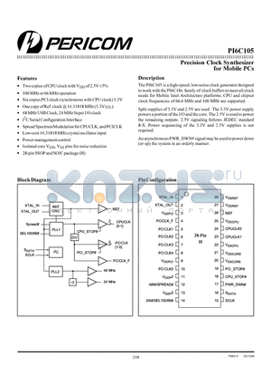 PI6C105 datasheet - Precision Clock Synthesizer for Mobile PCs